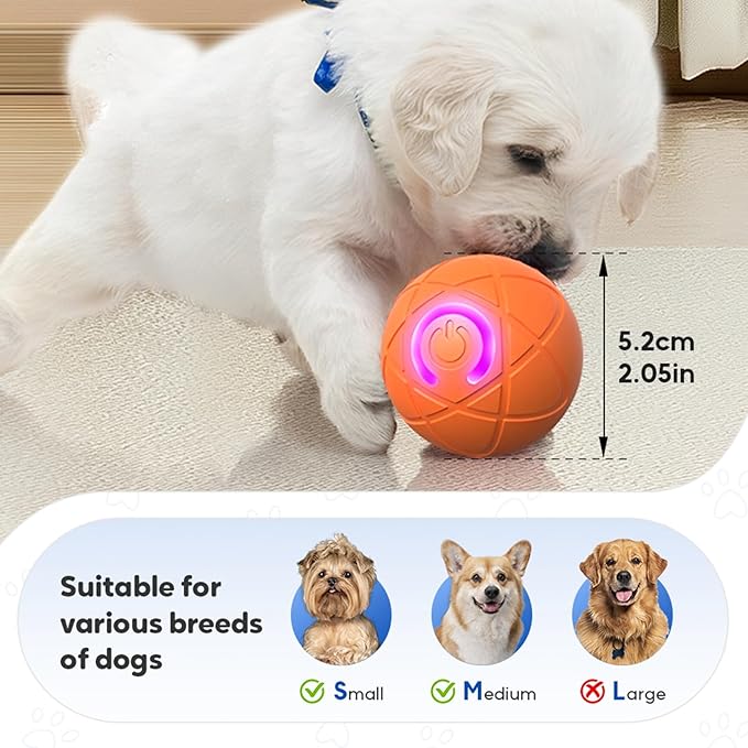 Upgraded Interactive Dog Ball, 2025 New Activated Automatic Rolling Balls for Dogs, Self Moving Vibrating Smart Jumping Bouncing and Rotating Pets Toy to Keep Them Busy (New - Orange)