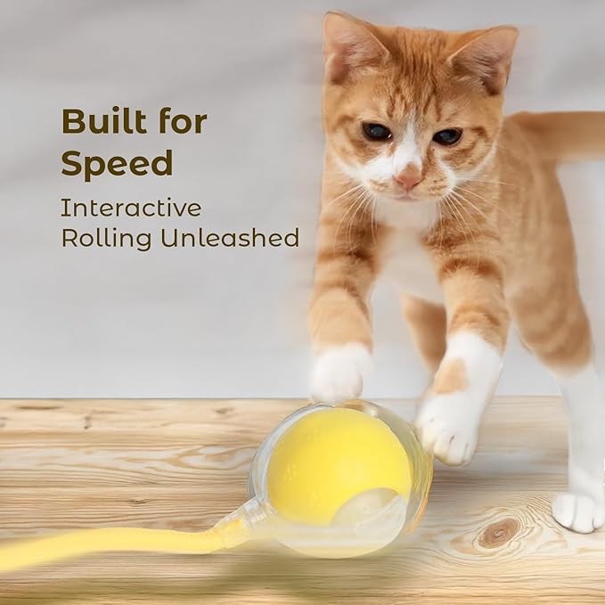 Rolling Interactive Dog Toys, Cat Toys for Indoor Cats, Electric Self Moving Cat Toy, 360° Smart Automatic Rolling Ball for Cat/Dog, Kitten Toy for Indoor Kittens Ball (Yellow)