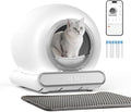 Self Cleaning Litter Box, Integrated Safety Automatic Cat Litter Box Self Cleaning 65L+9L for Multiple Cats, App Control, Odor Removal, Includes Mat & Liner (3 Rolls) - White