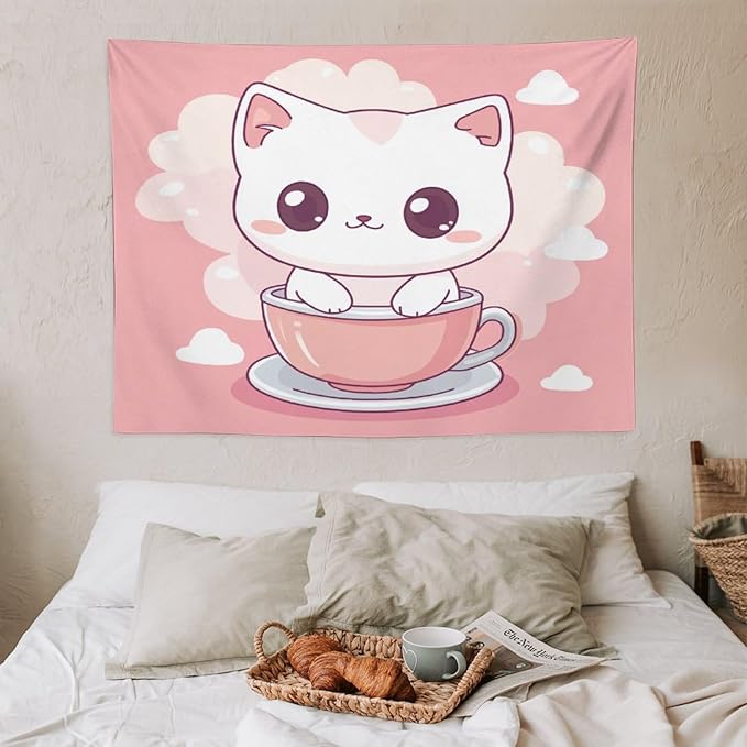 MaSiledy Kawaii Cat Wall Tapestries Cat Lover Gifts Tapestries for Bedroom Aesthetic Landscape Tapestry Home Decoration for Bedroom Living Room Dorm 30"x40" Tapestries for Bedroom Living Room Dorm