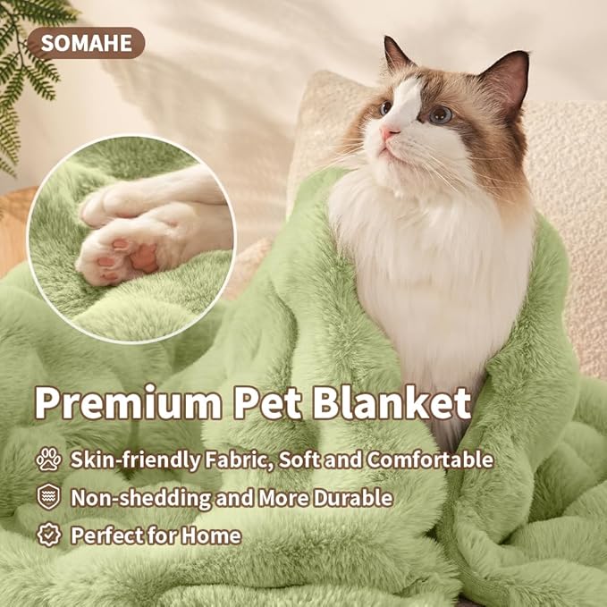 SOMAHE Self-Warming Cat Blanket, Dual-Side Plush Sherpa Throw with Anti-Static, Snuggle Mat for Kittens & Cats, Cozy Bed Topper for Windowsills & Couches, Machine Washable & Dryable, 21x18 Inch Green