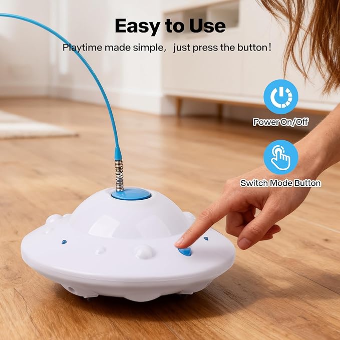 Pet Prime 3-in-1 Interactive Cat Toy with 6PCS Feathers - Automatic USB Rechargeable Self Moving Cat Toy for Bored Indoor Kittens and Adult Cats