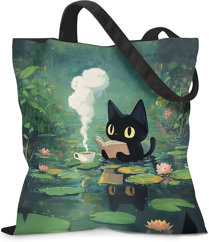 Aesthetic Canvas Tote Bag for Women - with Magnetic Snap Closure & Zipper Inner Pocket Reusable Bag for Shopping