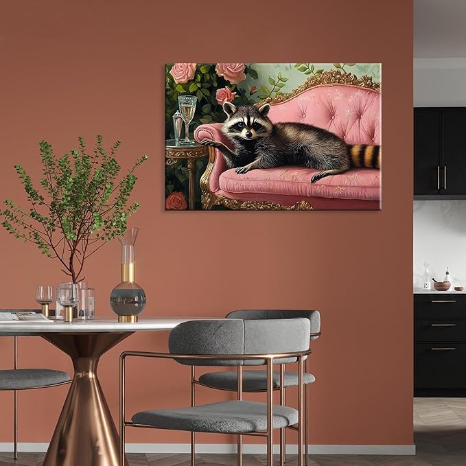 Raccoon With Martini Wrapped Framed Print Poster Whimsical Animal Art Bar Cart Decor Wall Art Room Decor Aesthetics Ready To Hang 16X24 inch