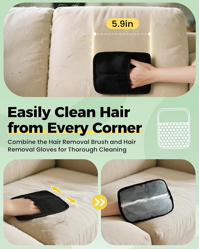 Carpet Rake for Pet Hair Removal Tool - 4 in 1 Pet Hair Remover Kit for Dog Cat Fur Remover, Contain 60" Adjustable Rubber Broom, Glove, Magic Brush and Scraper for Home Furniture, Rugs (Grey)