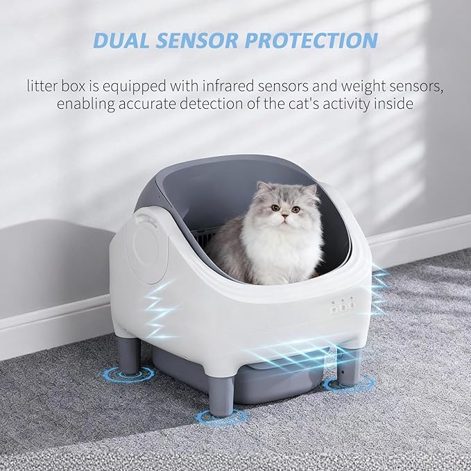 GarveeLife Automatic Self Cleaning Litter Box with APP Control, Open-Top Smart Cat Litter Box for Multiple Cats, 7-Layer Safety Sensors, 10.5L Large Waste Bin, Ultra Quiet, for Large Cats & Kittens