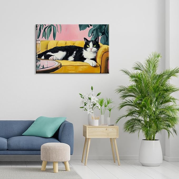 Cute Tuxedo Cat Wrapped Framed Poster Pet Art Funny Cat Lover Gift Wall Art Room Decor Aesthetics Ready To Hang 16X24 inch