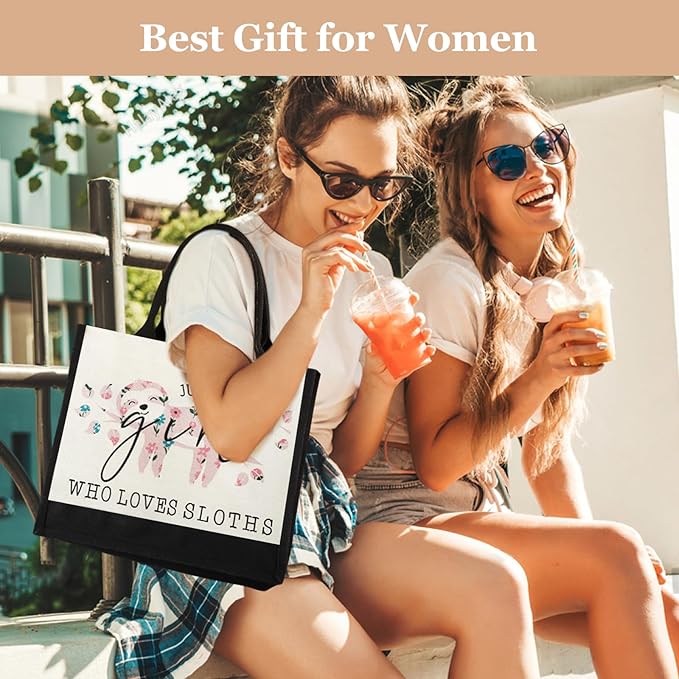 Canvas Tote Bag for Women, Cute Sloth Gifts for Sloth Lover, Animal Lover Gift Aesthetic Bag Reusable Grocery Bag, Birthday Christmas Gift for Mom Daughter Friends Sisters Bestie Who Loves Sloths