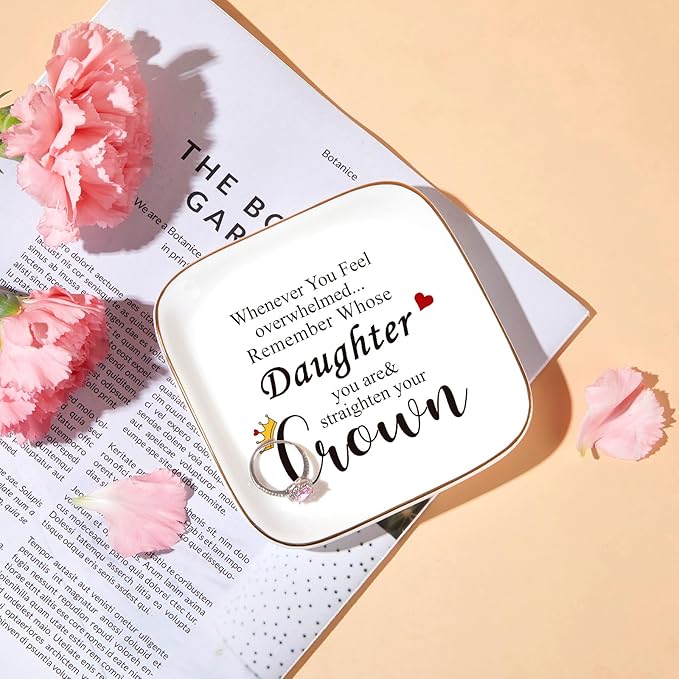 Daughter Gifts from Mom, Birthday Gift for Daughter Adult, Jewelry Holder - Remember Whose Daughter You Are Straighten Your Crown - Mothers Day Gifts for Daughters Graduation, Valentines