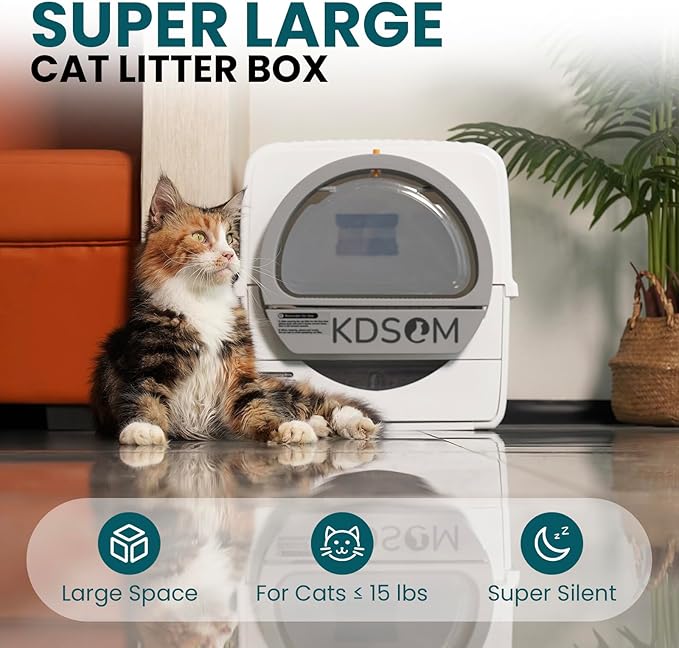Self Cleaning Litter Box, Semi-Automatic Litter Box Scoop Free Cat Litter Trays with 4 Disposable Trays Enclosed Lid, Odor Control, for Large Cats