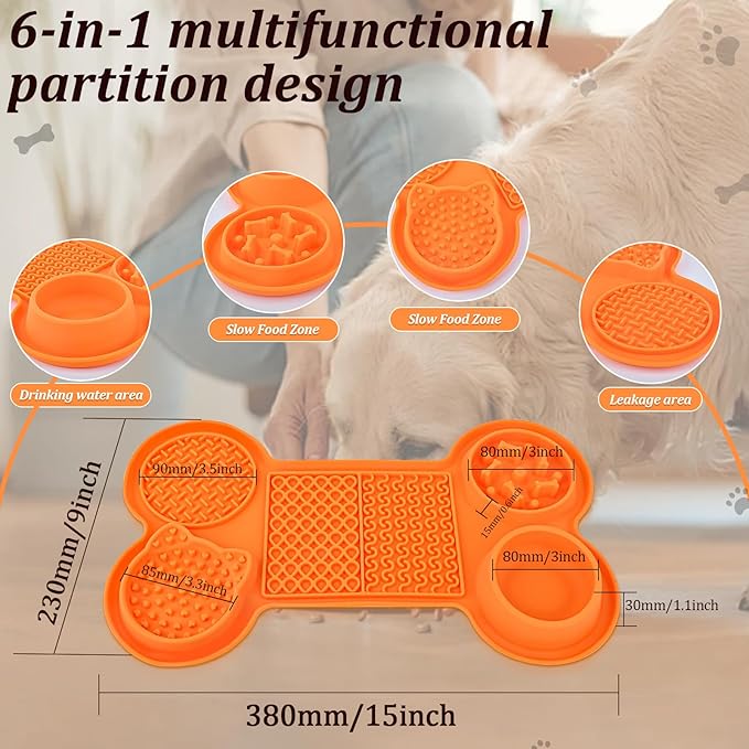 Silicone Slow Feeder Bowl, Lick Mat with Suction Cups for All Breed Dogs, Snuffle Feeding Mat for Bored Puppy Anxiety Relief, Licking Mat for Dry and Wet Food, Grey