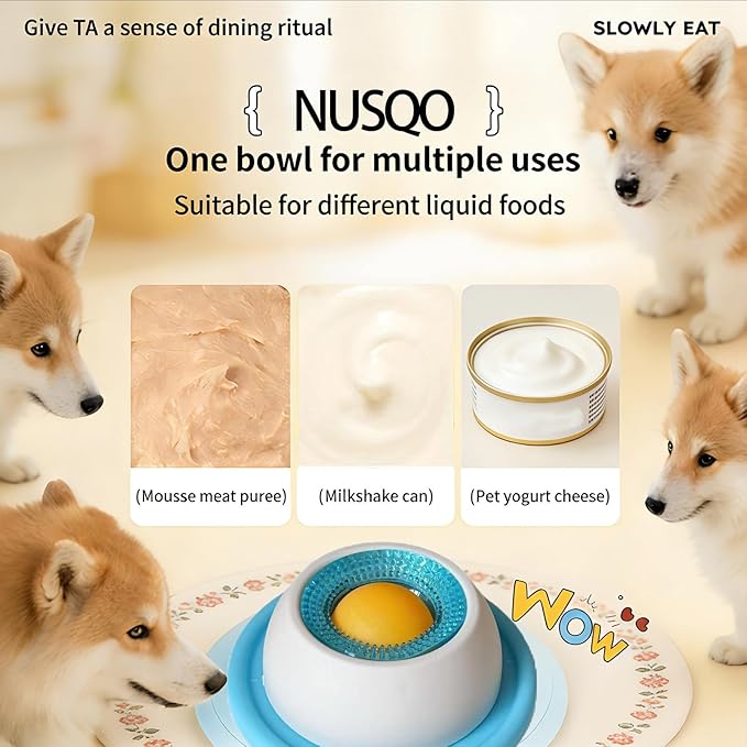 Dog Lick Bowl, Dog Cat Enrichment Toys - Interactive Slow Feeder & Anxiety Relief Treat Dispenser with Non-Slip Base for Puppy Kitten Mental Stimulation. (Blue-Dog)