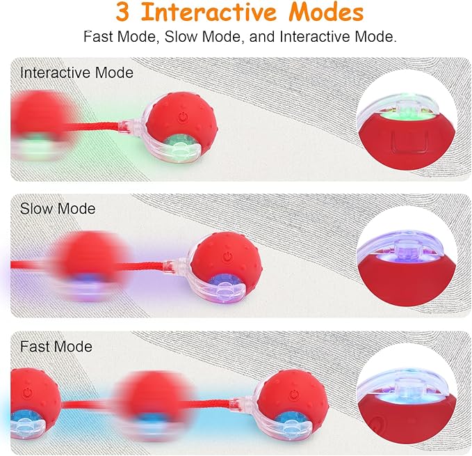 Interactive Cat Toy Balls, 2025 New Interactive Rolling Cat Balls, Upgrade 3.0 Tail Cat‘s Toys with LED Light, Three Modes Smart Automatic Rolling Pet Ball Toy (Grey- Birdcall)