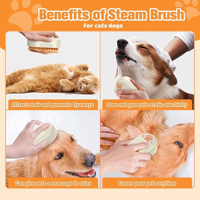 Steam Dog Brush for Shedding Cat Brushes for Indoor Cats Shedding,3 in 1 Silicone Pet Steam Brush for Dog Deshedding Massage Grooming,Rechargeable Cat Hair Brush,Furminator for Cats Dogs Yellow