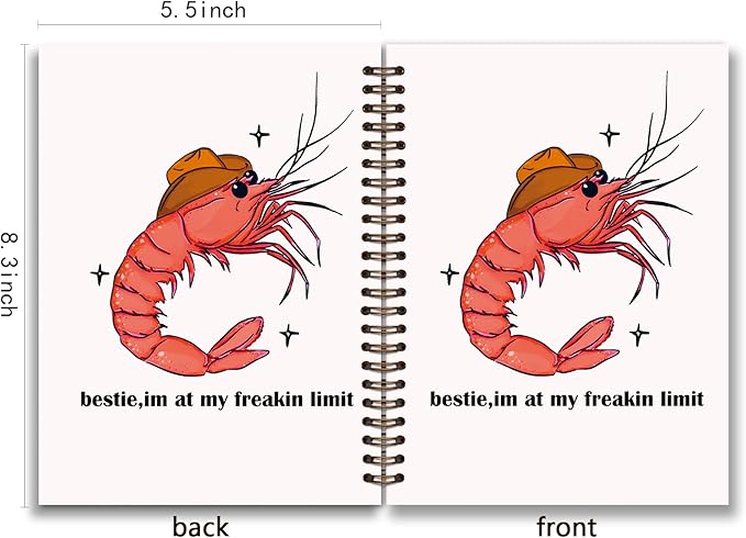 KDHTY Funny Shrimp Western Spiral Notebook,Western Office Supplies,Cute Western Shrimp Notebook for Coworker Teammate Best Friend,Funny School Office Supplies,5.5 x 8.3
