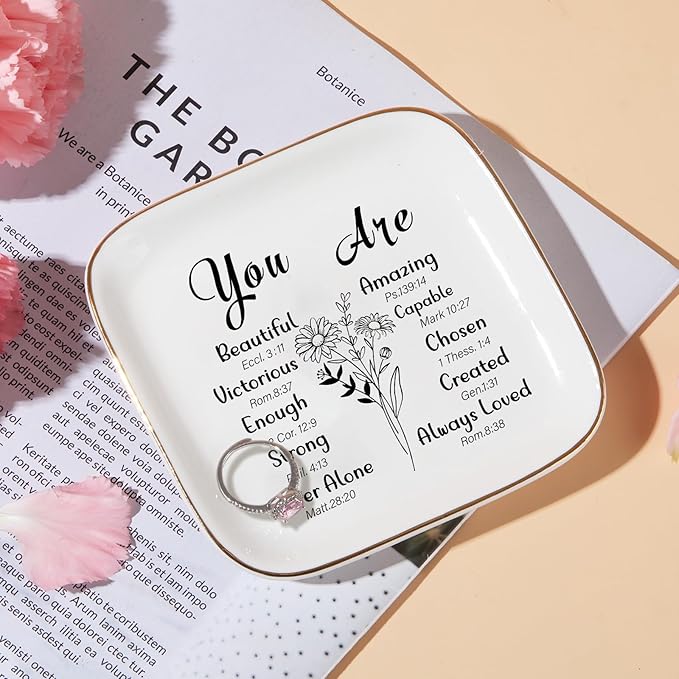 PUDDING CABIN Christian Gifts for Women - Inspirational Religious Gifts for Women, Catholic Gift, Spiritual Gift, Christian Bible Verse Jewelry Dish for Women Mothers Day Christmas