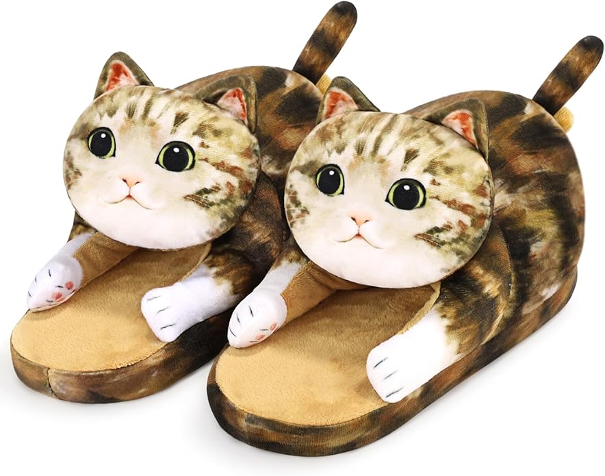 Funny Cat Slippers for Women,Fuzzy Animal Indoor House Shoes with Soft Memory Foam,Comfy Plush Warm Slip-on Slippers,Cat Gifts for Cat Lover