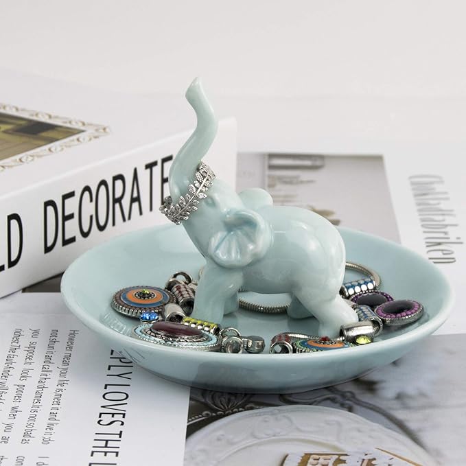 PUDDING CABIN Elephant Gifts for Women Mom, Blue Elephant Ring Holder for Jewelry, Christmas Birthday Gifts for Women Mom Her, Engagement Ring Holder Wedding Gifts