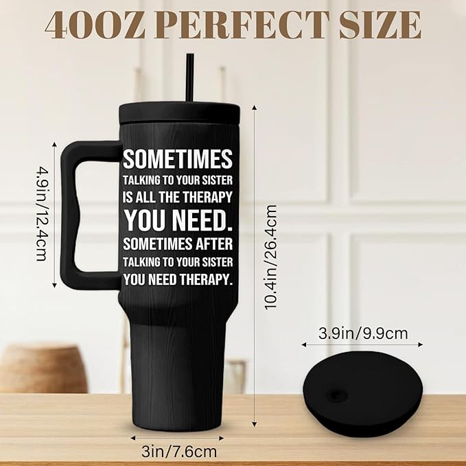 Sisters Gifts Sometimes Talking to Your Sister ls All the Therapy You Need, 40 Oz Friendship Tumbler For Women, Best Sisters Friends Tumbler With Handle, Birthday Gifts For Women Bestie Best Friends