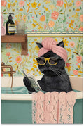 OMANI Funny Black Cat Bathroom Wall Art Cute Animal Reading Poster Trendy Preppy Aesthetic Canvas Prints for Living Room Bedroom Toilet Kids Room Wall Decor 24x36 inch Unframed
