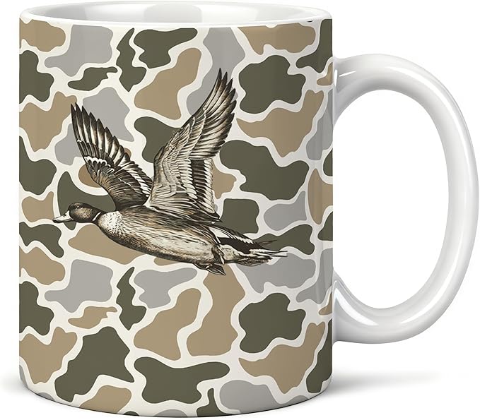 Mallard Duck Camo Mug 11 oz, Mallard Duck Hunting Gifts Coffee Cups Ceramic, Wildlife Ducks Lover Gifts Ceramic Mug for Coffee Tea Hot Cocoa Home Office Work