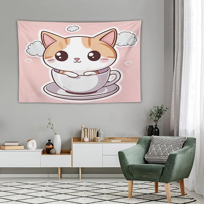 MaSiledy Kawaii Cat Tapestry Wall Hanging Cute Cat Kitten Tapestry for Bedroom Aesthetic Landscape Tapestry Wall Art for Home Decor 40"x60" Wall Hanging for Home Decor Bedroom Living Room Dorm Decor