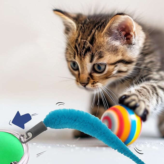 BOXOB 5pcs Cat Ball Toy Replacement Tails, Interactive Cat Toy Accessories Attachments Automatic Moving Ball Worm Refills Rope Compatible with 2.0 (Blue)