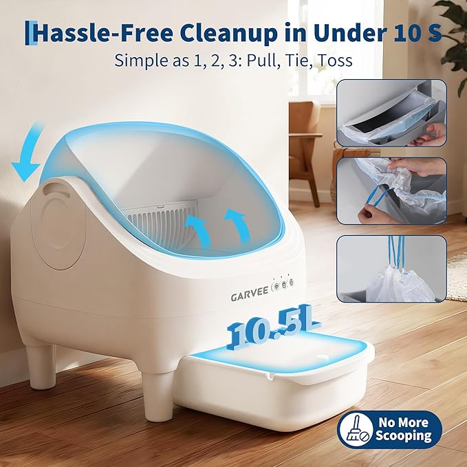 Self Cleaning Litter Box, Automatic Cat Litter Box with APP Control, Odor-Free Waste Disposal Includes Trash Bags, Large Waste Bin, Open-Top, for Large Cats & Multiple Cats
