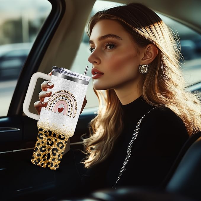 Gifts for Mom - Leopard Mama Tumbler 40 oz with Handle, Animal Print Cup - Wild & Stylish Mothers Day, Christmas Gifts for Her, New Mom Gift