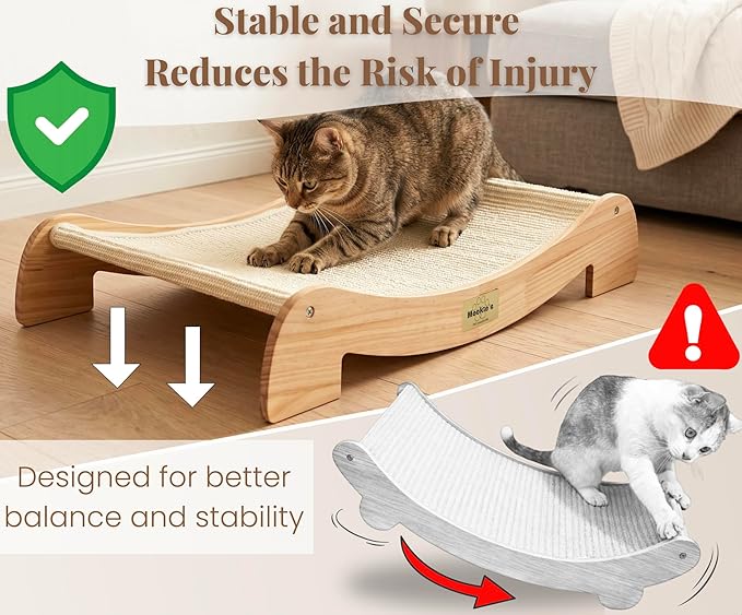 Mookie’s 26.5”x16.7” Extra Large Cat Scratcher Bed | Wooden Cat Couch with Natural Sisal | Cat Lounge Scratching Pad for Large Indoor Cats | Durable Horizontal Scratcher Furniture for Cats