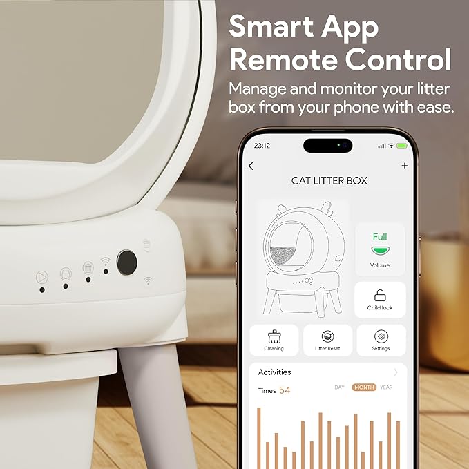 Self Cleaning Litter Box, Automatic Litter Box with Odor Control for Multiple Cats, Cute Ear Shaped Design, Large Capacity with Smart Real-Time App Monitor and Safety Sensors