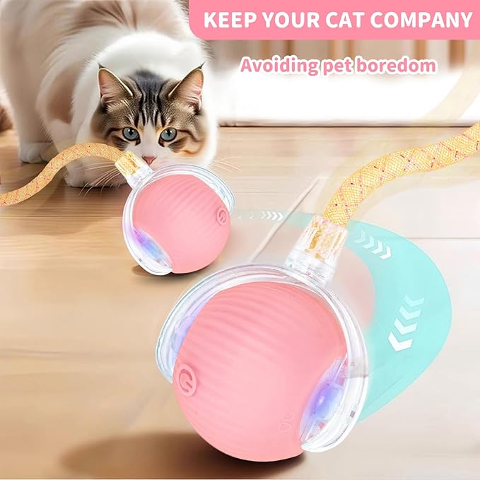 Interactive Cat Toys for Indoor Cats Smart Automatic Ball Rolling for Bored Kitten Pet Upgraded Speedy Moving Chase Dogs Toy Easter Gifts Pink Dragonfly