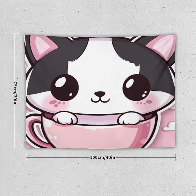 Tapestry Kawaii Cat Wall Art Tapestry for Bedroom Aesthetic Cute Kitten Cat Meow Wall Tapestries Wall Art Home Decoration Landscape 30"x40" Wall Hanging for Home Decor Bedroom Living Room Dorm Decor