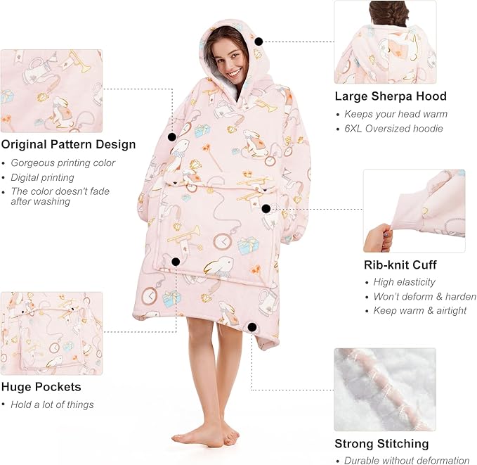 Narecte Cozy Oversized Blanket Hoodie Wearable Blanket Adults Soft Hooded Blanket Hoodie Birthday Gifts for Women Christmas