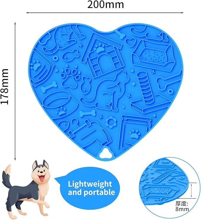 Silicone Slow Feeder Dog & Cat Bowl with Suction Cups – Non-Slip Fun Pattern for Dogs and Cats, Interactive Pet Enrichment Bowl, Treat Eating Feeder, Heart-Shaped Mat Compatible (Blue)