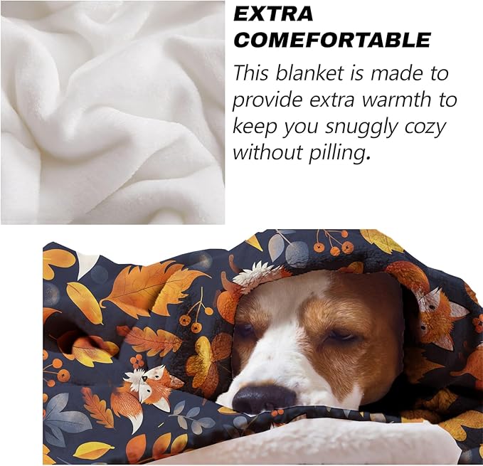 Autumn Fox Blanket Gifts - Fall Leaves and Fox Cozy Fleece Throw Blankets - Perfect for Autumn Decor, Nature Lovers, and Cozy Nights - 50x60 Inches