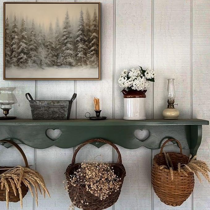 Winter Forest Landscape Wall Art Vintage Snowy Pine Trees Painting Prints Rustic Snowscape Picture Nature Wilderness Illustrations Modern Art Framed for Living Room Bedroom Home Walls Decor, 8x10 Inch
