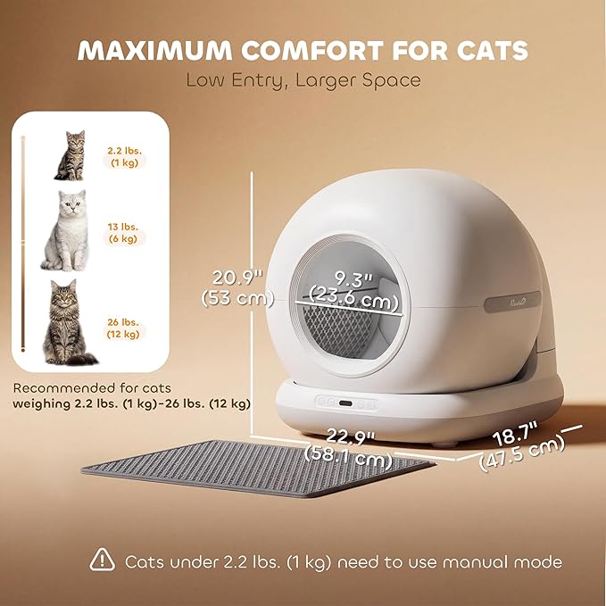 PawHut Automatic Litter Box, Self Cleaning Litter Box for Multiple Cats, 72L Extra Large, App Control, Odor & Noise Control, Safety Sensors, Deodorant Gel, Litter Mat, 1 Roll Garbage Bag