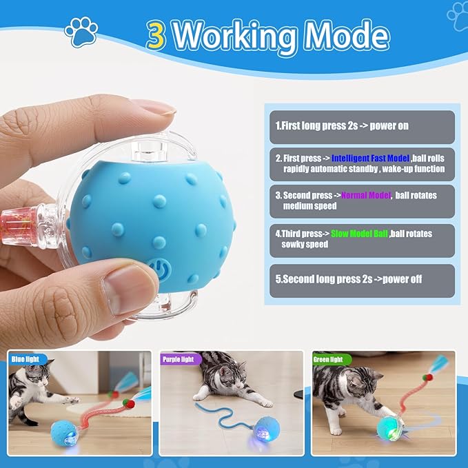 Interactive Cat Toy Ball for Indoor Features Fast Rolling, Bird Chirping Sounds,Intelligent Activation.It’s Rechargeable and Includes Two Replaceable Tail Types