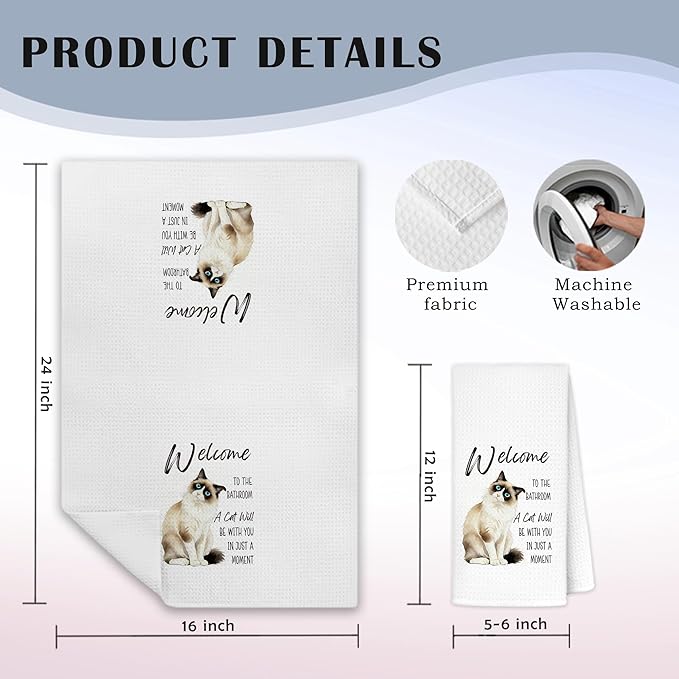Funny Ragdoll Cat Bathroom Hand Towels, Cat Lovers Mom Dad Lady Gifts, Welcome to The Bathroom Cute Kitten Decorative Hand Towels for Washroom Restroom, 16x24 Inch