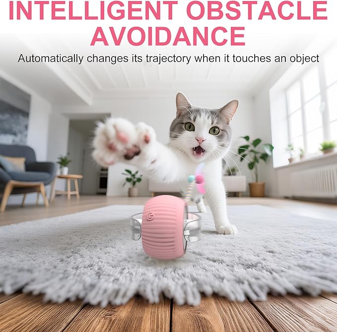 Interactive Cat Ball Toy Active Smart Rolling Balls Automatic Kitten Toys with Elastic Mesh Tail Rechargeability Motion Activated Pet Ball for Indoor Cats
