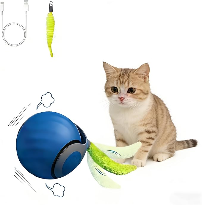 Cat Toys for Indoor Cats-Automatic Interactive Cat Toy with 2 Speeds Rechargeable Cat Enrichment Toys(Blue)