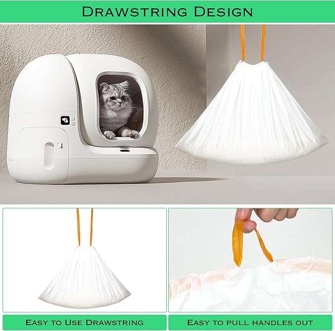 40 Count Drawstring Automatic Cat Litter Box Liner Bags, Disposable Heavy Duty Cat Litter Liners, Replaced Litter Box Bags Suit for PuraX PuraMax PuraMax2