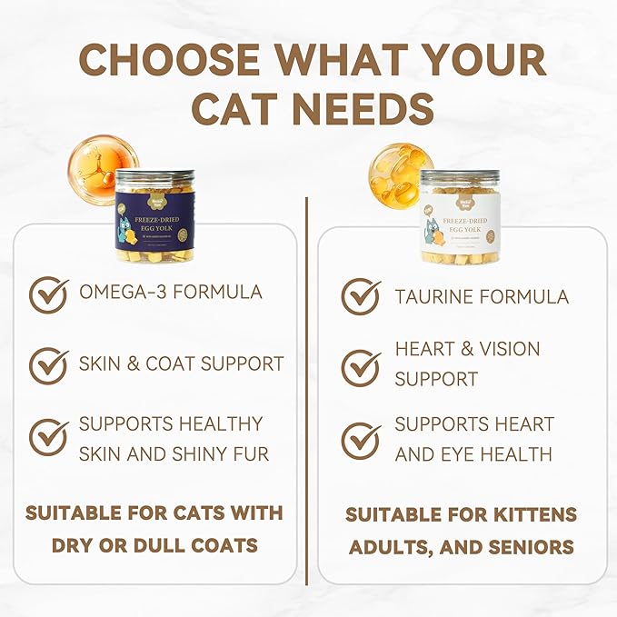 Freeze-Dried Cat Treats and Food Toppers, Simple Egg Yolk with Taurine, 3.5 oz, Support for Heart, Vision &Coat Health