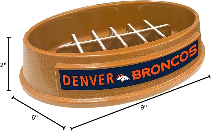 NFL Super-Bowl Denver Broncos Slow Feeder Dog & Cat Bowl. Football Design for Healthy Digestion. Non-Slip for Large & Small Pets