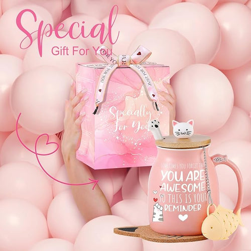BigNoseDeer Thank You Gifts for Women Cute Cat Coffee Mug Birthday Friendship Christmas Gift for Women Female Mom Cat Lovers Present Kawaii Stuff Funny Tea Cup Stocking Stuffers White Elephant Gifts