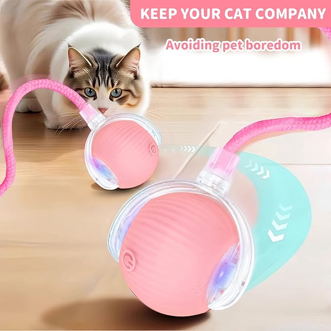 Interactive Cat Toys for Indoor Cats Smart Automatic Ball Rolling for Bored Kitten Pet Upgraded Speedy Moving Chase Dogs Toy Easter Gifts Pink