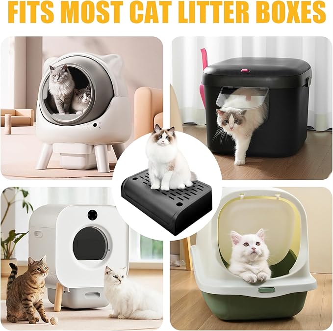 Litter Box Step, Cat Ramp for Litter Automatic Cat Litter Box Self Cleaning with Filter Function, Anti-Litter Tracking Pets Pedal Step Stool Litter Catcher Tray 11.8x8.7x3.9In(Black)