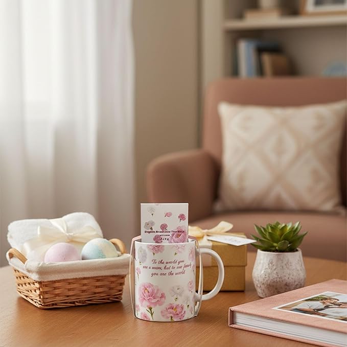Mother's Day Mug Gift - Floral Ceramic Mug Boxed To The World You Are A Mom Porcelain Tea Coffee Cup and English Breakfast Tea Set for Mom Birthday Gift