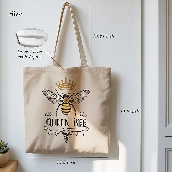 Pets Lover Gifts Tote Bag for Women, Dogs Cats Bee Aesthetic Canvas Bag with Inner Pocket